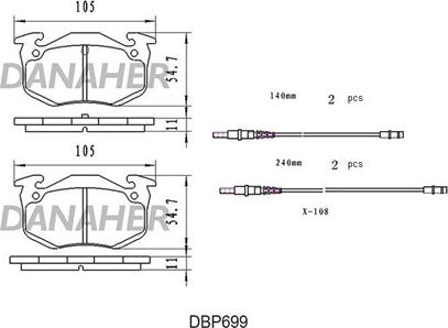 Danaher DBP699 - Тормозные колодки, дисковые, комплект autospares.lv