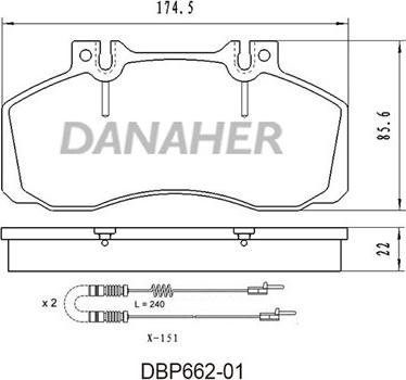 Danaher DBP662-01 - Тормозные колодки, дисковые, комплект autospares.lv