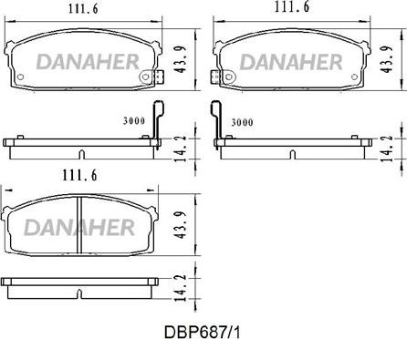 Danaher DBP687/1 - Тормозные колодки, дисковые, комплект autospares.lv