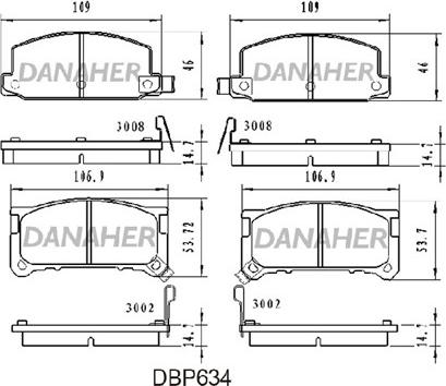 Danaher DBP634 - Тормозные колодки, дисковые, комплект autospares.lv