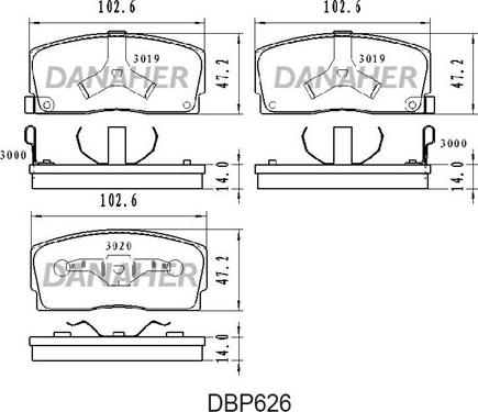 Danaher DBP626 - Тормозные колодки, дисковые, комплект autospares.lv