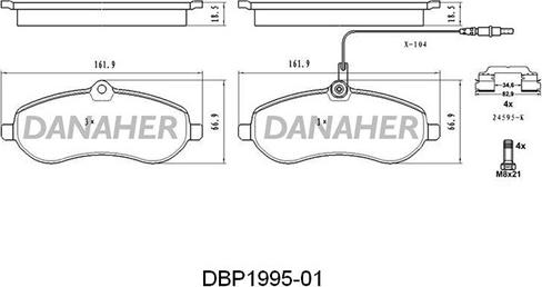 Danaher DBP1995-01 - Тормозные колодки, дисковые, комплект autospares.lv