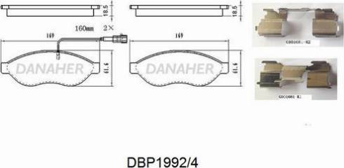 Danaher DBP1992/4 - Тормозные колодки, дисковые, комплект autospares.lv