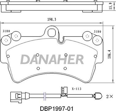 Danaher DBP1997-01 - Тормозные колодки, дисковые, комплект autospares.lv