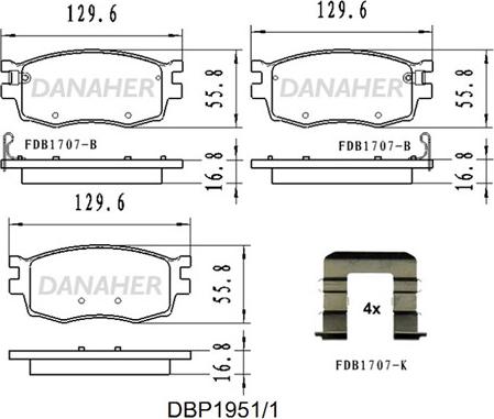 Danaher DBP1951/1 - Тормозные колодки, дисковые, комплект autospares.lv