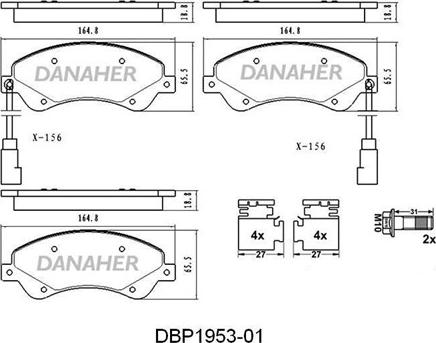 Danaher DBP1953-01 - Тормозные колодки, дисковые, комплект autospares.lv