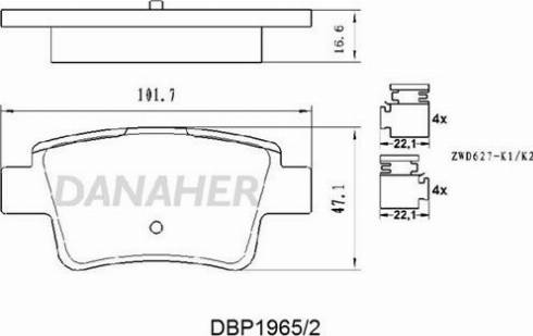 Danaher DBP1965/2 - Тормозные колодки, дисковые, комплект autospares.lv