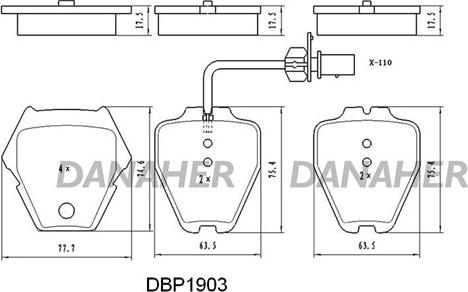 Danaher DBP1903 - Тормозные колодки, дисковые, комплект autospares.lv