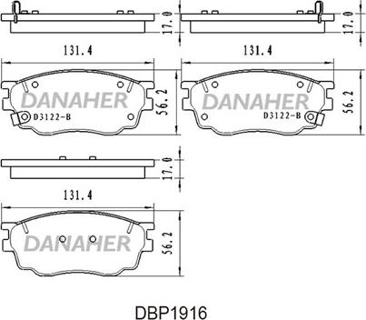 Danaher DBP1916 - Тормозные колодки, дисковые, комплект autospares.lv