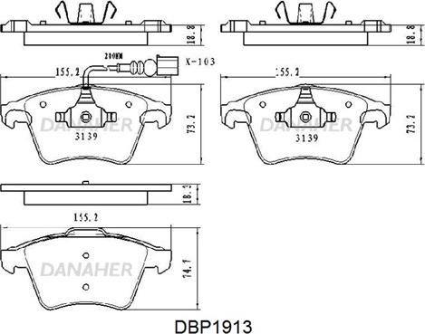 Danaher DBP1913 - Тормозные колодки, дисковые, комплект autospares.lv