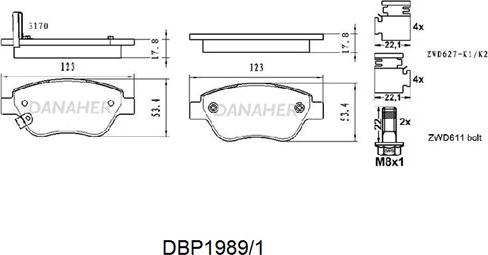 Danaher DBP1989/1 - Тормозные колодки, дисковые, комплект autospares.lv