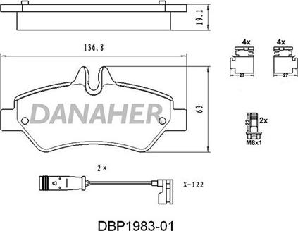 Danaher DBP1983-01 - Тормозные колодки, дисковые, комплект autospares.lv