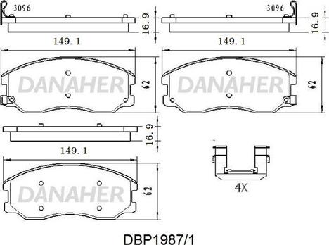 Danaher DBP1987/1 - Тормозные колодки, дисковые, комплект autospares.lv