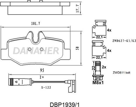 Danaher DBP1939/1 - Тормозные колодки, дисковые, комплект autospares.lv