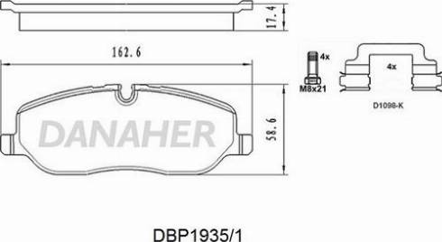 Danaher DBP1935/1 - Тормозные колодки, дисковые, комплект autospares.lv