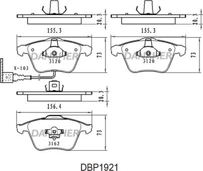 Danaher DBP1921 - Тормозные колодки, дисковые, комплект autospares.lv