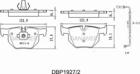 Danaher DBP1927/2 - Тормозные колодки, дисковые, комплект autospares.lv