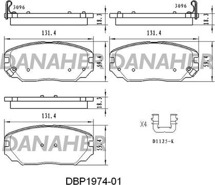 Danaher DBP1974-01 - Тормозные колодки, дисковые, комплект autospares.lv