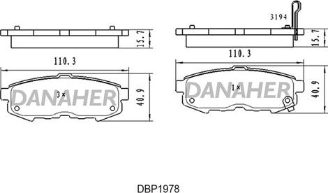 Danaher DBP1978 - Тормозные колодки, дисковые, комплект autospares.lv