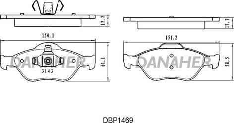 Danaher DBP1469 - Тормозные колодки, дисковые, комплект autospares.lv