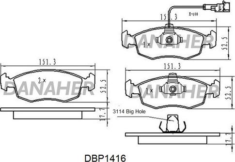 Danaher DBP1416 - Тормозные колодки, дисковые, комплект autospares.lv