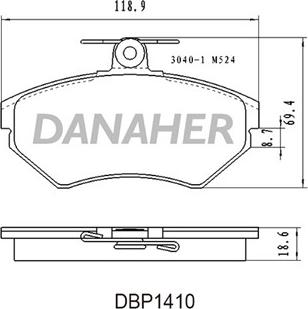 Danaher DBP1410 - Тормозные колодки, дисковые, комплект autospares.lv