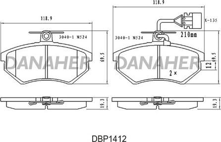 Danaher DBP1412 - Тормозные колодки, дисковые, комплект autospares.lv