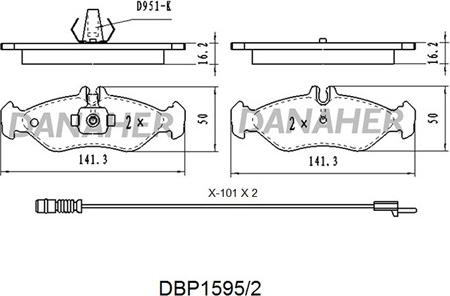 Danaher DBP1595/2 - Тормозные колодки, дисковые, комплект autospares.lv