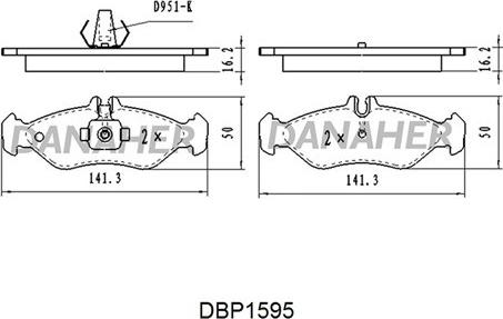 Danaher DBP1595 - Тормозные колодки, дисковые, комплект autospares.lv