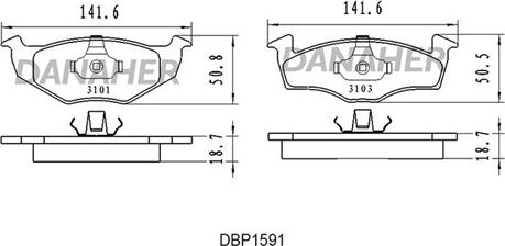 Danaher DBP1591 - Тормозные колодки, дисковые, комплект autospares.lv