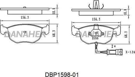 Danaher DBP1598-01 - Тормозные колодки, дисковые, комплект autospares.lv