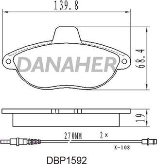 Danaher DBP1592 - Тормозные колодки, дисковые, комплект autospares.lv