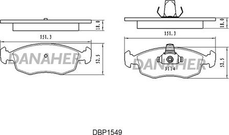 Danaher DBP1549 - Тормозные колодки, дисковые, комплект autospares.lv