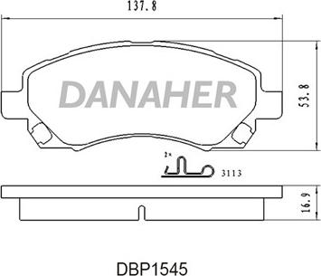 Danaher DBP1545 - Тормозные колодки, дисковые, комплект autospares.lv