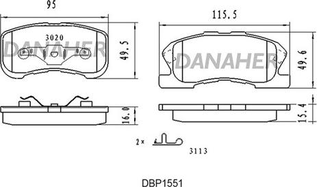 Danaher DBP155/1 - Тормозные колодки, дисковые, комплект autospares.lv