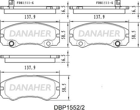 Danaher DBP1552/2 - Тормозные колодки, дисковые, комплект autospares.lv