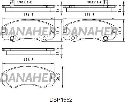 Danaher DBP1552 - Тормозные колодки, дисковые, комплект autospares.lv