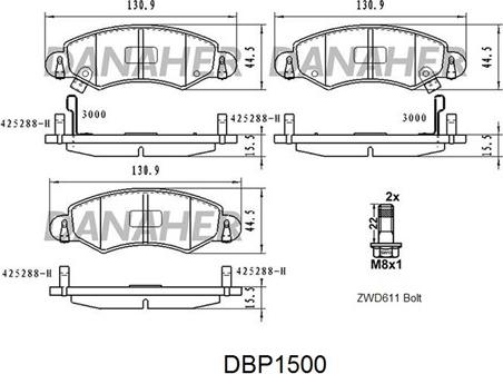 Danaher DBP1500 - Тормозные колодки, дисковые, комплект autospares.lv