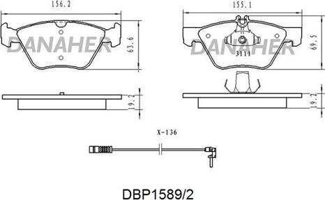 Danaher DBP1589/2 - Тормозные колодки, дисковые, комплект autospares.lv