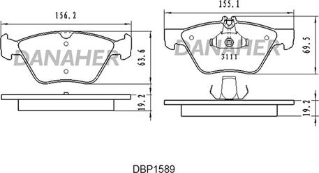 Danaher DBP1589 - Тормозные колодки, дисковые, комплект autospares.lv