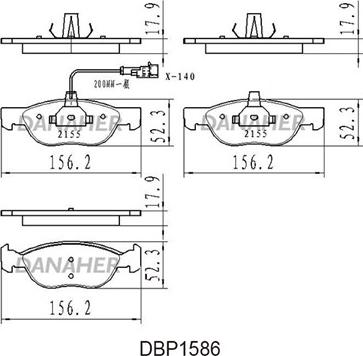 Danaher DBP1586 - Тормозные колодки, дисковые, комплект autospares.lv