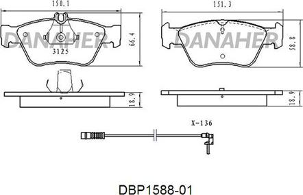 Danaher DBP1588-01 - Тормозные колодки, дисковые, комплект autospares.lv