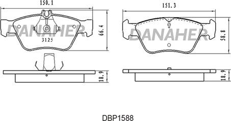 Danaher DBP1588 - Тормозные колодки, дисковые, комплект autospares.lv