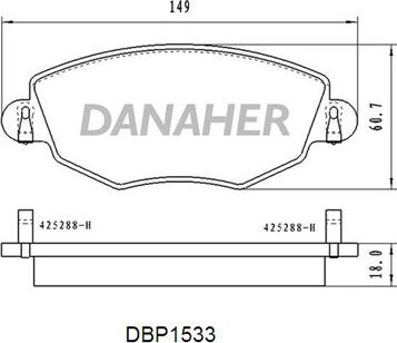 Danaher DBP1533 - Тормозные колодки, дисковые, комплект autospares.lv