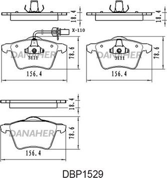 Danaher DBP1529 - Тормозные колодки, дисковые, комплект autospares.lv