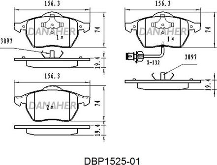 Danaher DBP1525-01 - Тормозные колодки, дисковые, комплект autospares.lv