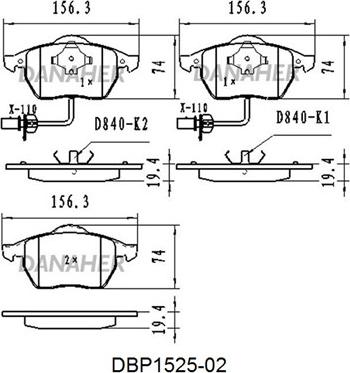 Danaher DBP1525-02 - Тормозные колодки, дисковые, комплект autospares.lv