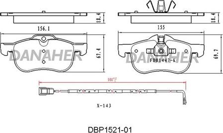 Danaher DBP1521-01 - Тормозные колодки, дисковые, комплект autospares.lv