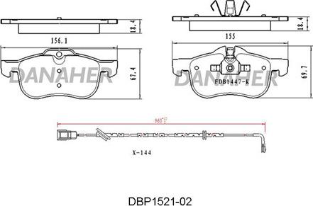 Danaher DBP1521-02 - Тормозные колодки, дисковые, комплект autospares.lv