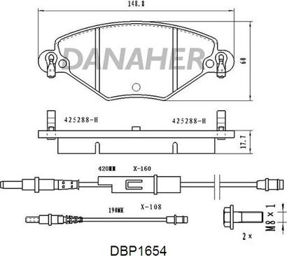 Danaher DBP1654 - Тормозные колодки, дисковые, комплект autospares.lv